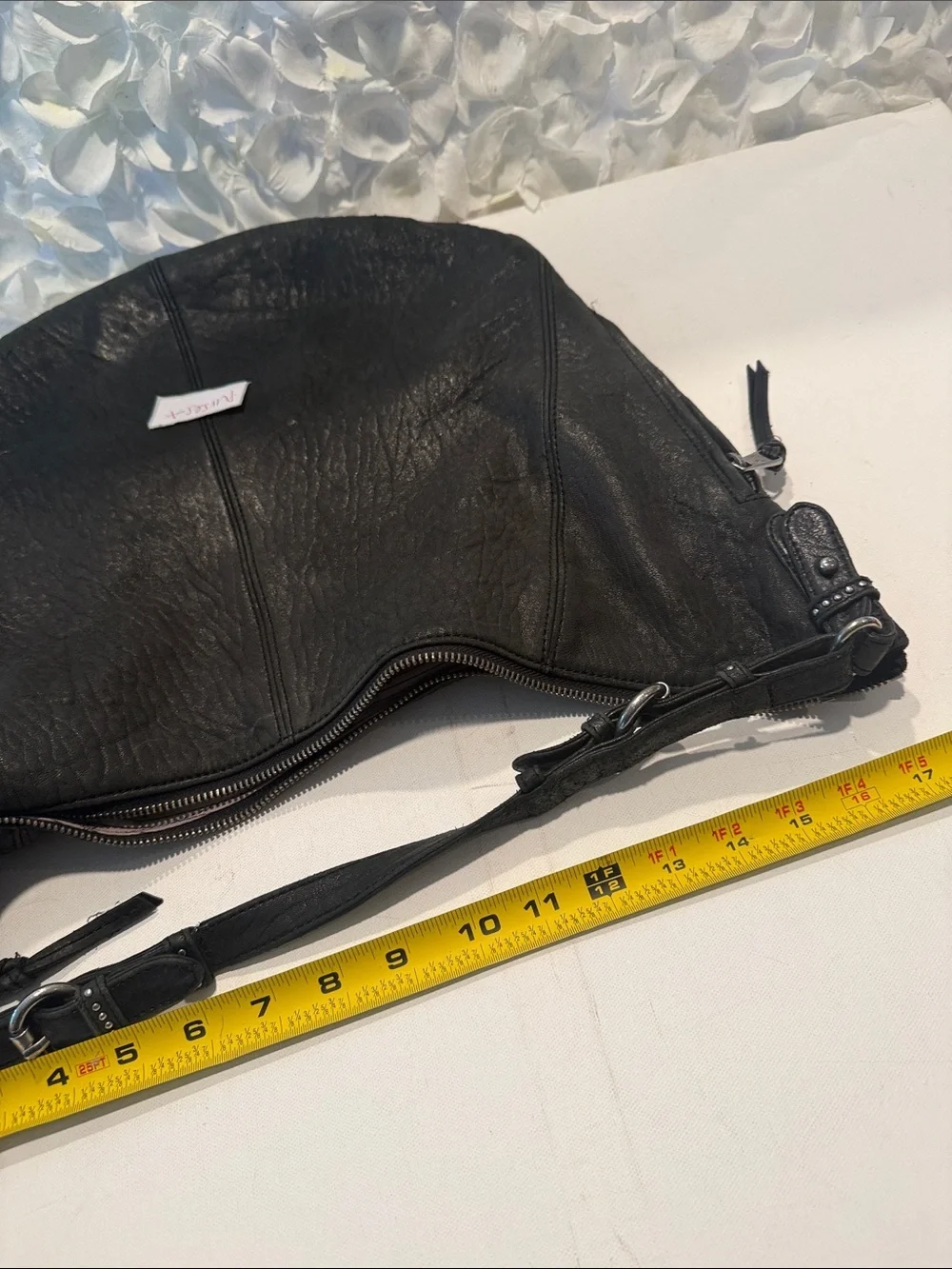 Textured Black Leather Hobo Shoulder Bag